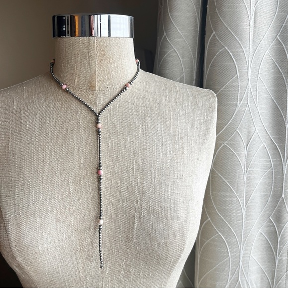 Handmade Jewelry - STERLING SILVER Southwestern Navajo Pearl Style Pink Conch 16” Y Lariat Necklace